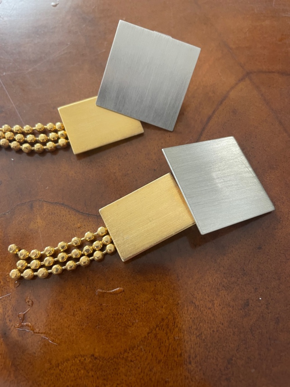 Marcy Feld Vintage Two-Tone Square Drop Clip Earrings in Gold and Silver - Picture 2 of 9